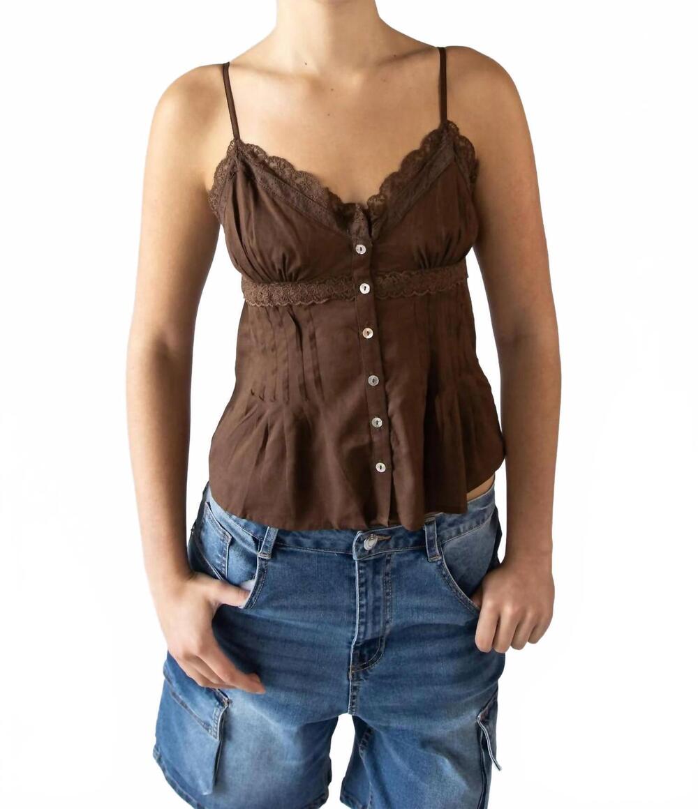 NEW LOVE TREE lace linen top in brown